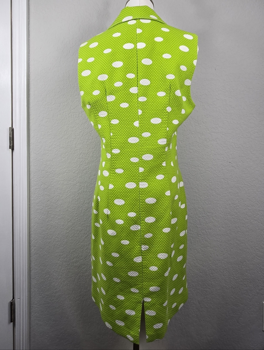 Sleeveless Lime Polka Dot Midi Dress - Picture 7 of 16